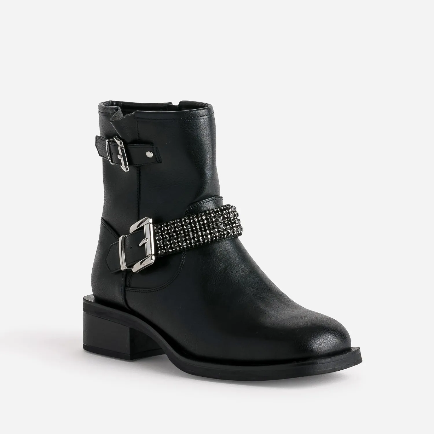 Texto Boots^Boots motard bride décor strass NOIR