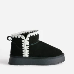 Eram Chaussons^Boots cuir velours fourré semelle plateforme NOIR
