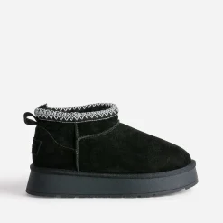 Eram Chaussons|Boots^Boots cuir velours fourré à plateforme NOIR