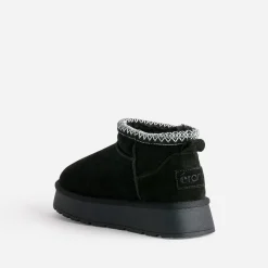 Eram Chaussons|Boots^Boots cuir velours fourré à plateforme NOIR