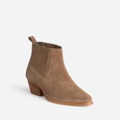 Texto Boots^Boots santiag cuir velours TAUPE