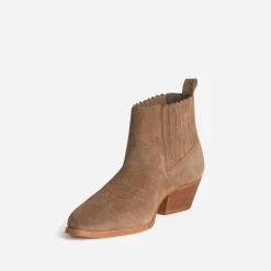Texto Boots^Boots santiag cuir velours TAUPE