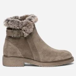 Eram Boots^Boots taupe en cuir velours fourré BEIGE