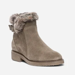 Eram Boots^Boots taupe en cuir velours fourré BEIGE