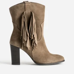 Texto Boots^Boots cuir velours à franges TAUPE