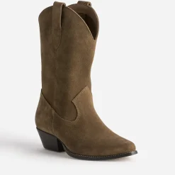 Texto Bottes^Boots western cuir velours CAMEL