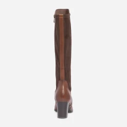 Caprice Bottes^Botte à talon en cuir et textile COGNAC