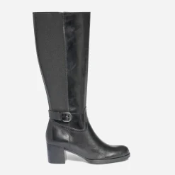 Eram Bottes^Botte à talon e en cuir pour mollet large NOIR