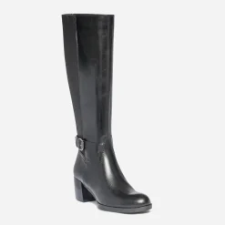 Eram Bottes^Botte à talon e en cuir pour mollet large NOIR