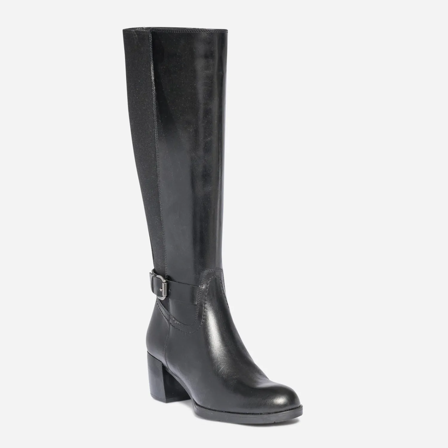 Eram Bottes^Botte à talon e en cuir pour mollet large NOIR