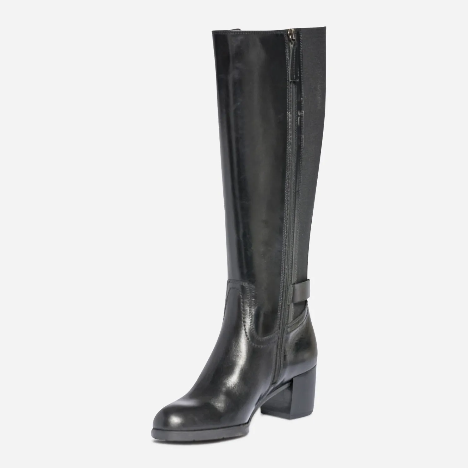 Eram Bottes^Botte à talon e en cuir pour mollet large NOIR