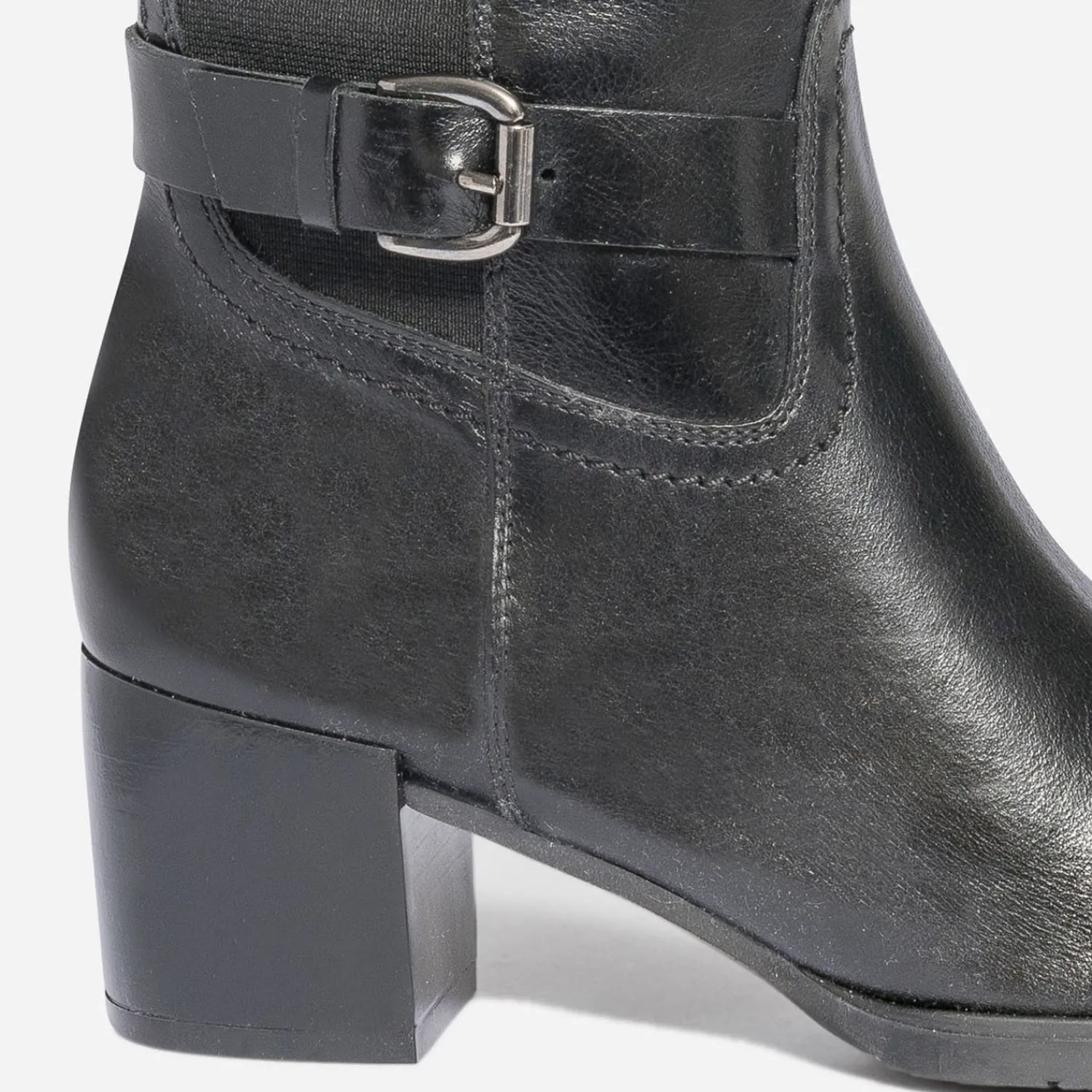 Eram Bottes^Botte à talon e en cuir pour mollet large NOIR