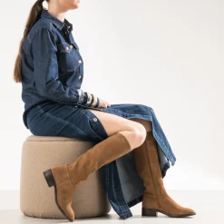 Eram Bottes^Botte camel cuir velours TAUPE