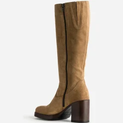 Eram Bottes^Botte en cuir velours esprit rétro CAMEL