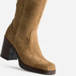 Eram Bottes^Botte en cuir velours esprit rétro CAMEL
