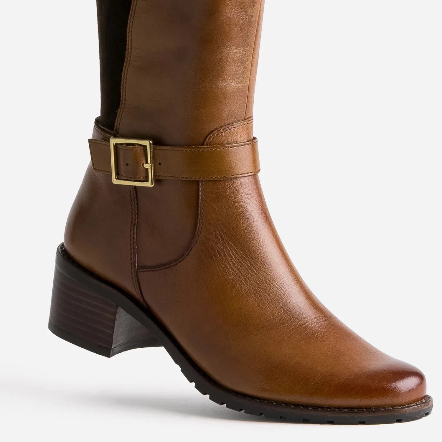 Caprice Bottes^Botte camel cuir bi matière MARRON