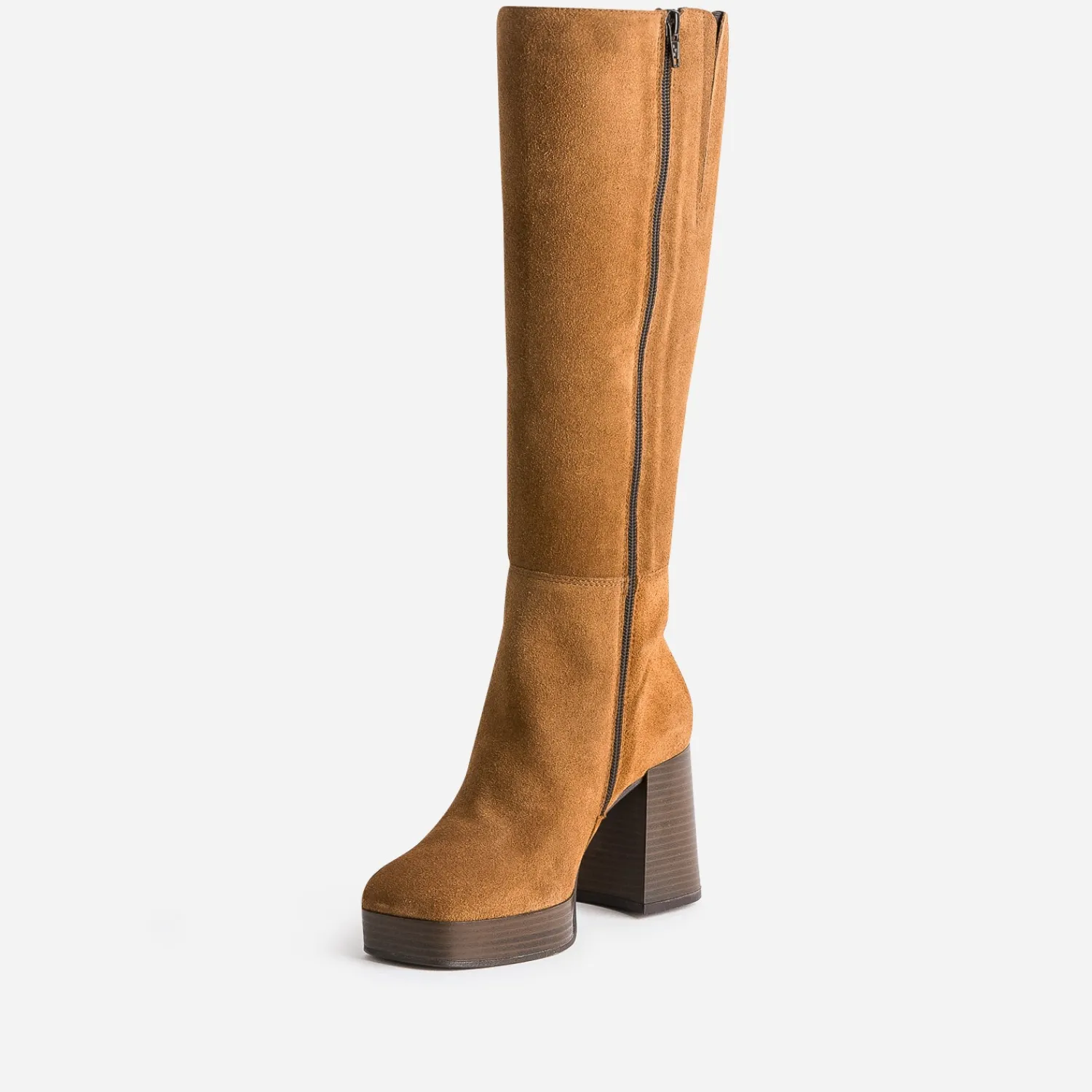 Eram Bottes^Botte cognac en cuir à plateforme pour mollets fins TAUPE
