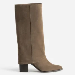 Texto Bottes^Botte fourreau cuir velours TAUPE