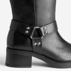 Texto Bottes^Botte motard e en cuir NOIR