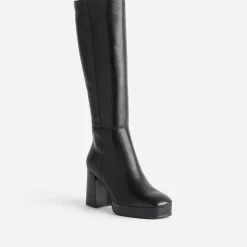Eram Bottes^Botte e en cuir à plateforme pour mollets fins NOIR