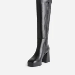 Eram Bottes^Botte e en cuir à plateforme pour mollets fins NOIR