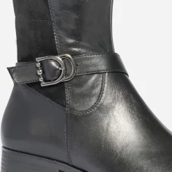 Caprice Bottes^Botte plate e en cuir NOIR