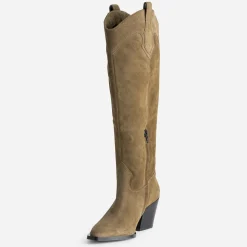 Texto Bottes^Botte santiag beige cuir velours TAUPE