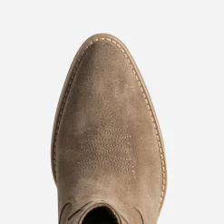 Texto Bottes^Botte santiag cuir velours ajouré TAUPE