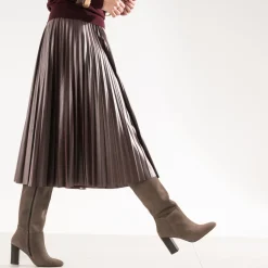 Eram Bottes^Botte taupe cuir velours MARRON