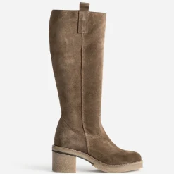 Eram Bottes^Botte cuir velours semelle effet crêpe TAUPE