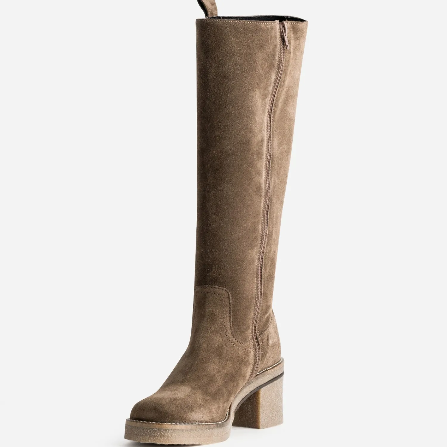 Eram Bottes^Botte cuir velours semelle effet crêpe TAUPE
