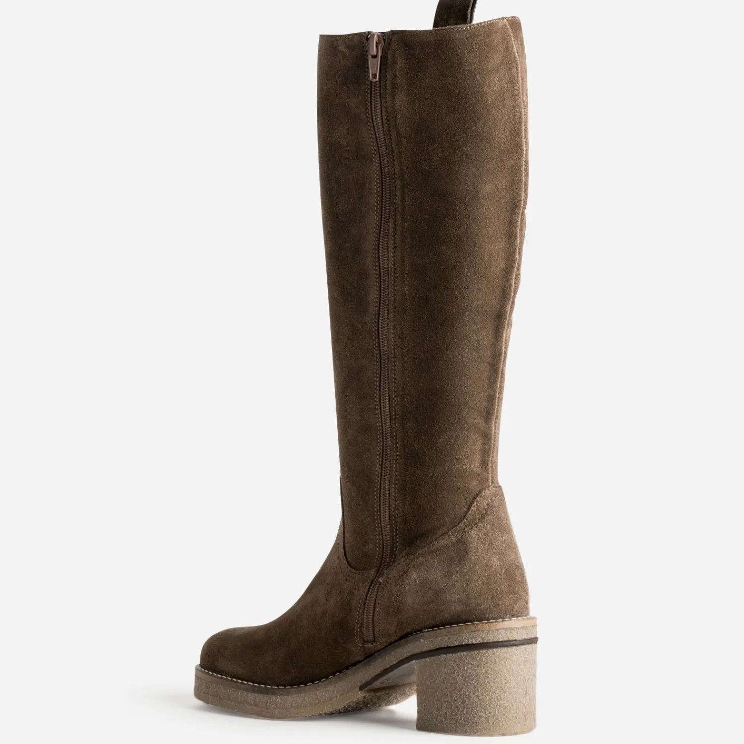 Eram Bottes^Botte cuir velours semelle effet crêpe TAUPE