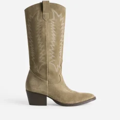 Texto Bottes^Botte cuir velours éco-conçue esprit santiag TAUPE