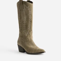 Texto Bottes^Botte cuir velours éco-conçue esprit santiag TAUPE