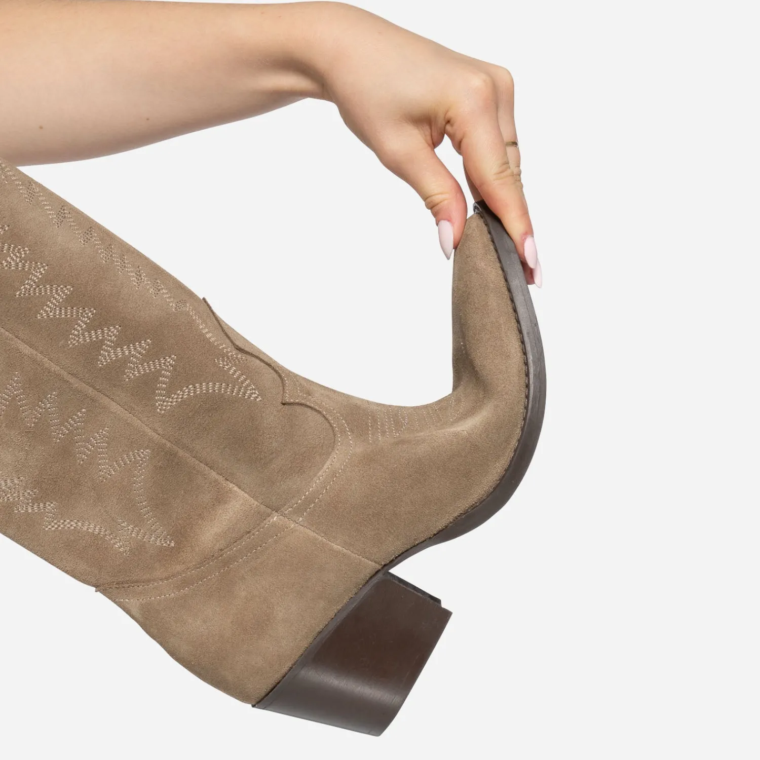 Texto Bottes^Botte cuir velours éco-conçue esprit santiag TAUPE