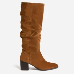 Eram Bottes^Botte TEXTO camel en cuir velours à tige plissée COGNAC