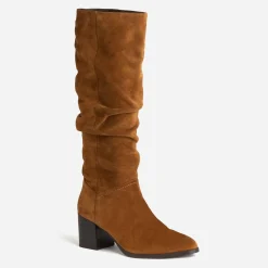 Eram Bottes^Botte TEXTO camel en cuir velours à tige plissée COGNAC