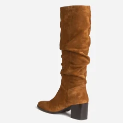 Eram Bottes^Botte TEXTO camel en cuir velours à tige plissée COGNAC