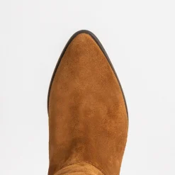 Eram Bottes^Botte TEXTO camel en cuir velours à tige plissée COGNAC