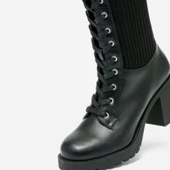 Texto Bottes^Botte e à tige en textile côtelé NOIR