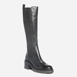 Texto Bottes^Botte e en cuir avec élastiques côtés NOIR