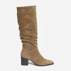 Eram Bottes^Botte TEXTO en cuir velours éco-conçu à tige plissée TAUPE