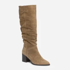 Eram Bottes^Botte TEXTO en cuir velours éco-conçu à tige plissée TAUPE