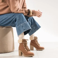 Eram Boots^Bottine à talon TEXTO esprit montagne CAMEL