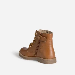 Buggy Boots^Bottine cuir œillets-fleurs CAMEL