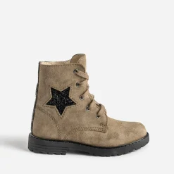 Buggy Boots^Bottine éco-conçue en cuir velours décor étoile KAKI