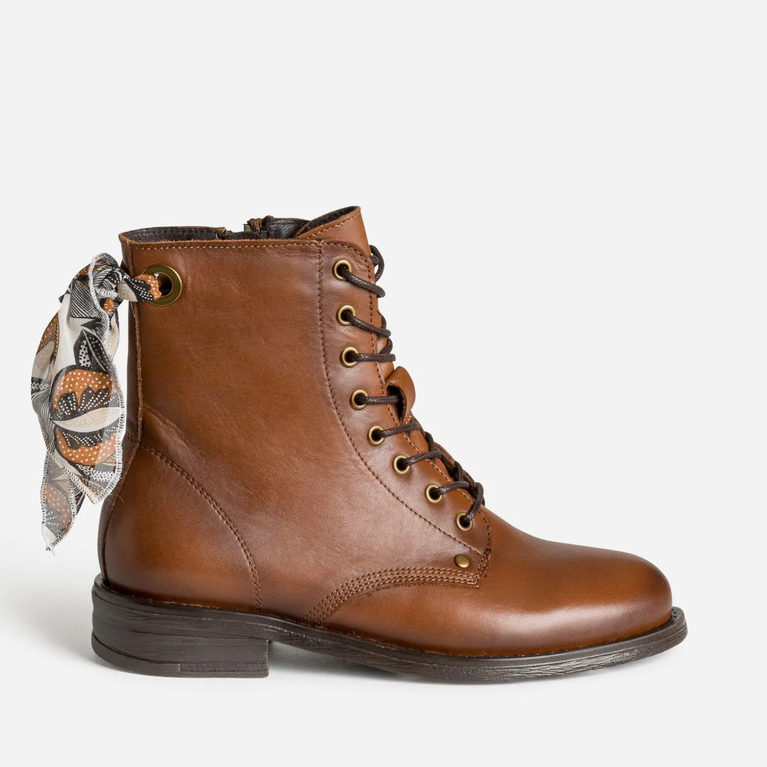Eram Boots^Bottine camel cuir détail ruban MARRON