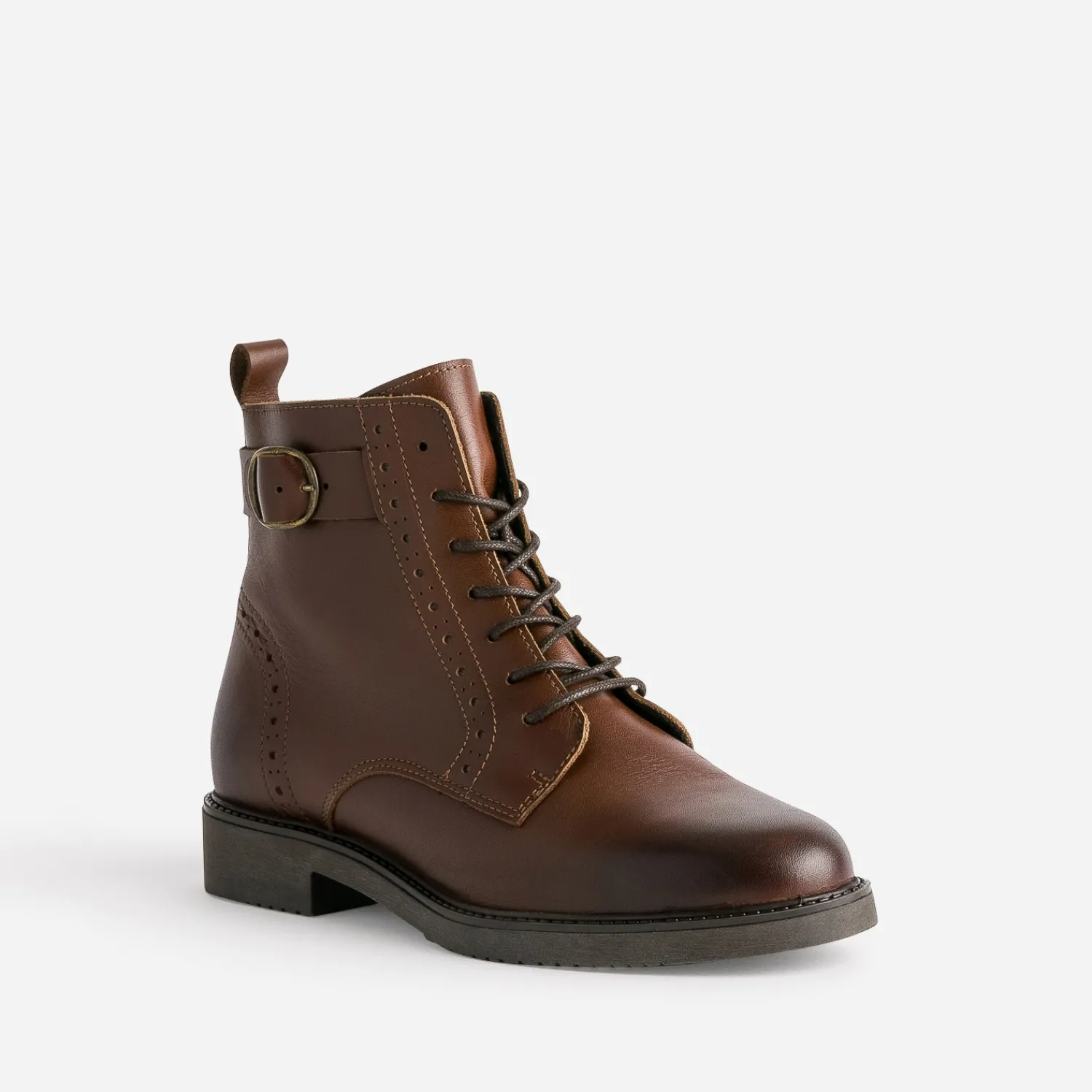 Eram Boots^Bottine cuir détails perforés COGNAC