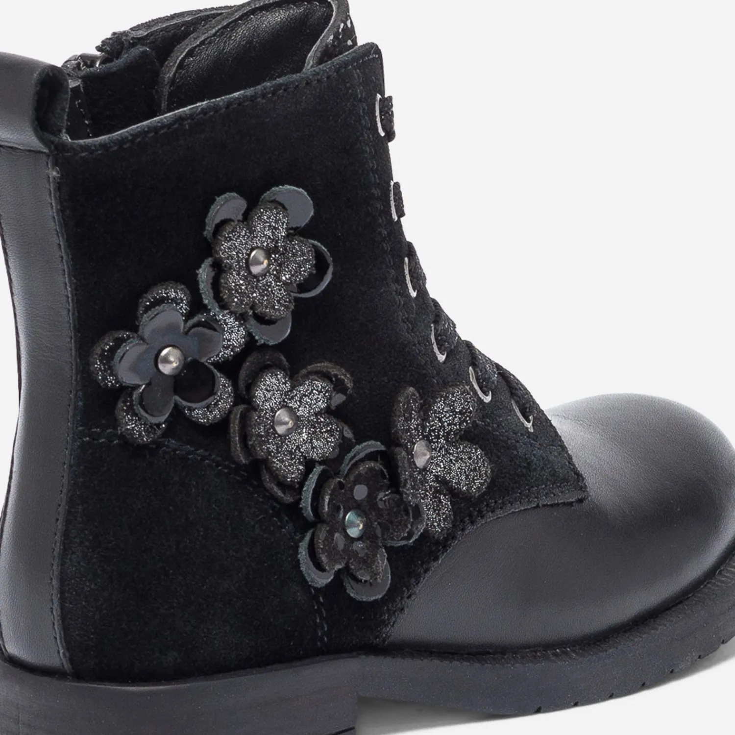 Eram Boots^Bottine e bi matière avec décor fleurs NOIR