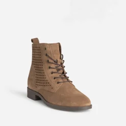 Eram Boots^Bottine taupe cuir velours à lacet MARRON